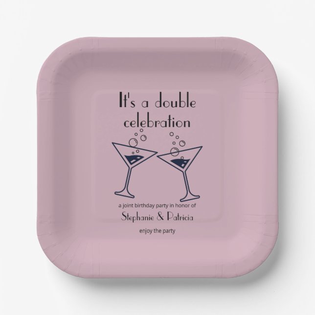 Modern Purple Double Celebration Joint Birthday Paper Plates (Front)