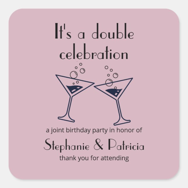 Modern Purple Double Celebration Joint Birthday Square Sticker (Front)