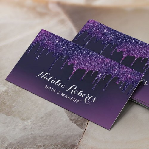 Modern Purple Drips Hair Stylist Beauty Salon Business Card