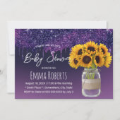 Modern Purple Drips Rustic Sunflower Baby Shower Invitation (Front)