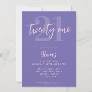 Modern Purple Elegant 21st Birthday Invitation