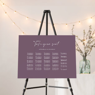 Modern purple elegant wedding seating plan a-z foam board