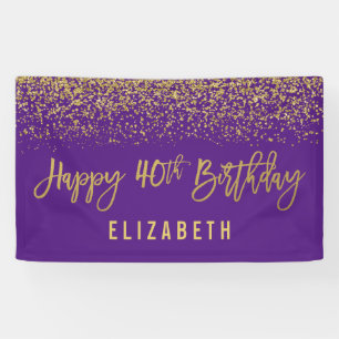 Modern Purple Faux Gold Glitter 40th Birthday Banner