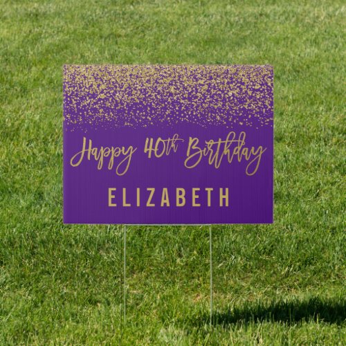 Modern Purple Faux Gold Glitter 40th Birthday Sign