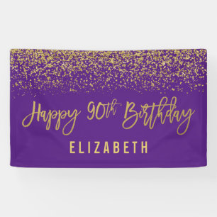 Modern Purple Faux Gold Glitter 90th Birthday Banner
