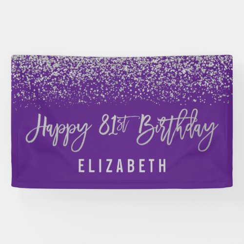 Modern Purple Faux Silver Glitter 81st Birthday Banner