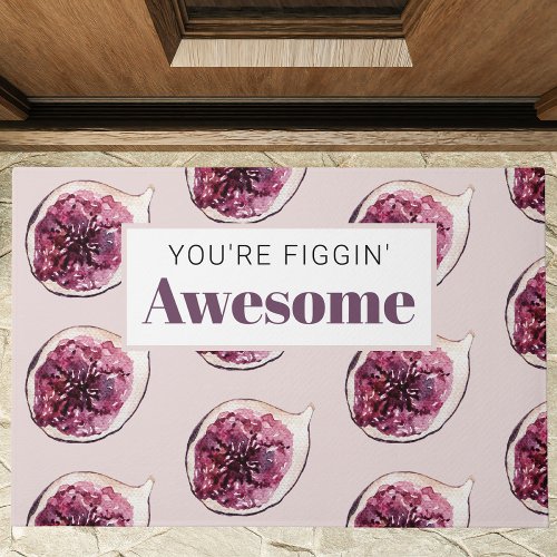 Modern Purple Fig Pattern  Youre Figgin Awesome Doormat