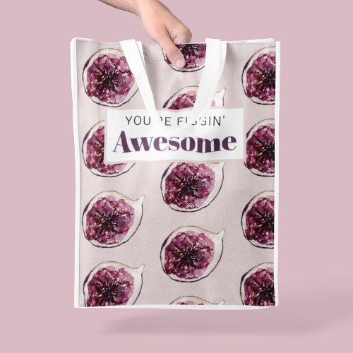 Modern Purple Fig Pattern  Youre Figgin Awesome Grocery Bag