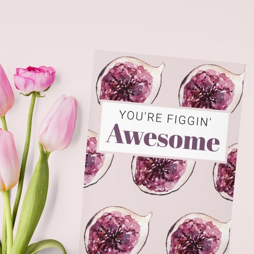 Modern Purple Fig Pattern  Youre Figgin Awesome Holiday Card