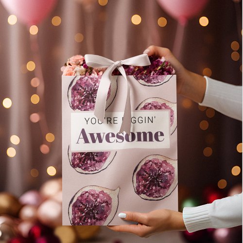 Modern Purple Fig Pattern  Youre Figgin Awesome Large Gift Bag
