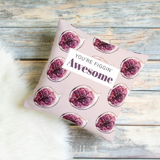 Modern Purple Fig Pattern & You're Figgin' Awesome Outdoor Pillow (Creator Uploaded)