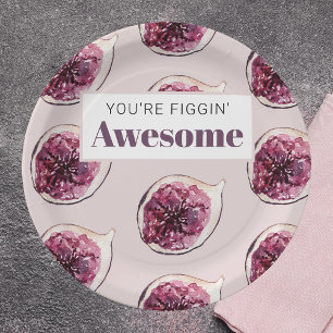 Modern Purple Fig Pattern & You're Figgin' Awesome Paper Plates
