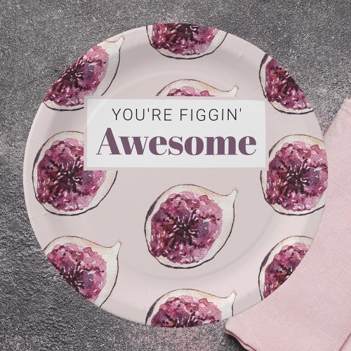 Modern Purple Fig Pattern  Youre Figgin Awesome Paper Plates