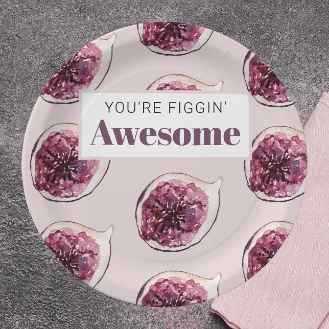 Modern Purple Fig Pattern & You're Figgin' Awesome Paper Plates (Creator Uploaded)