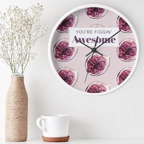 Modern Purple Fig Pattern  Youre Figgin Awesome Round Clock