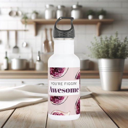 Modern Purple Fig Pattern  Youre Figgin Awesome Stainless Steel Water Bottle