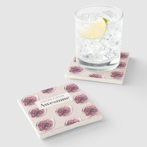 Modern Purple Fig Pattern  Youre Figgin Awesome Stone Coaster