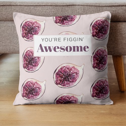 Modern Purple Fig Pattern  Youre Figgin Awesome Throw Pillow