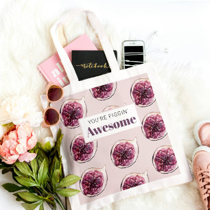 Modern Purple Fig Pattern & You're Figgin' Awesome Tote Bag