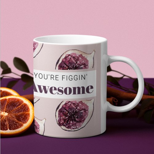 Modern Purple Fig Pattern  Youre Figgin Awesome Two_Tone Coffee Mug