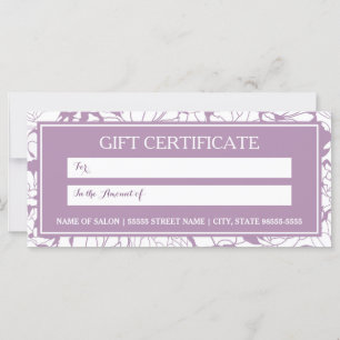 Modern Purple Floral Boutique Gift Certificate
