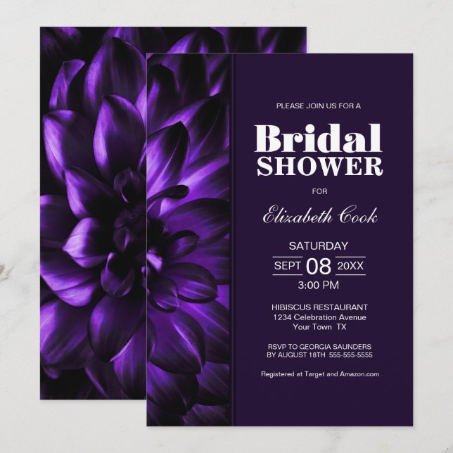 Modern Purple Floral Bridal Shower Invitation (Front/Back)