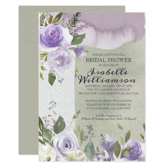 Modern Purple Floral Bridal Shower Invitations