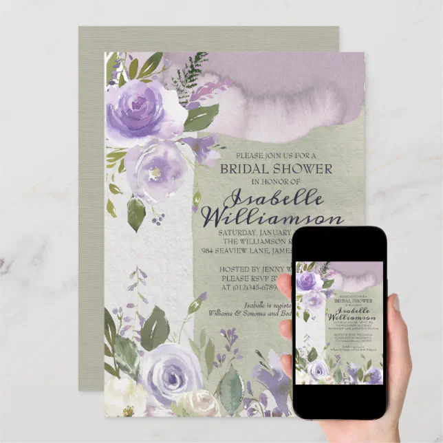 Modern Purple Floral Bridal Shower Invitations Zazzle