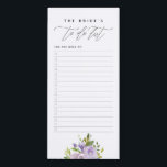 Modern Purple Floral Bride's To Do List Checklist Magnetic Notepad<br><div class="desc">Featuring a sophisticated handwritten modern calligraphy that says "to do list" accented by pretty purple watercolor flowers. Personalize with you name using the template field. A great gift for the bride to be to stay organized during wedding planning.</div>