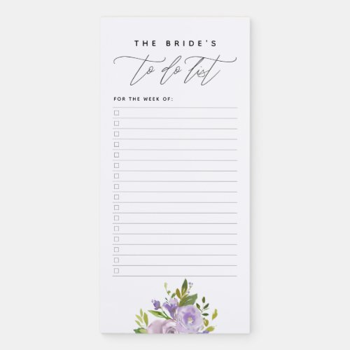 Modern Purple Floral Brides To Do List Checklist Magnetic Notepad
