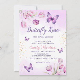 Modern Purple Floral Butterfly Girl Baby Shower Invitation
