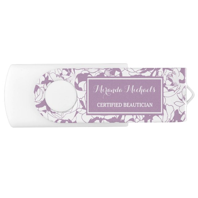 Modern Purple Floral Certified Beautician USB Flash Drive (Front)
