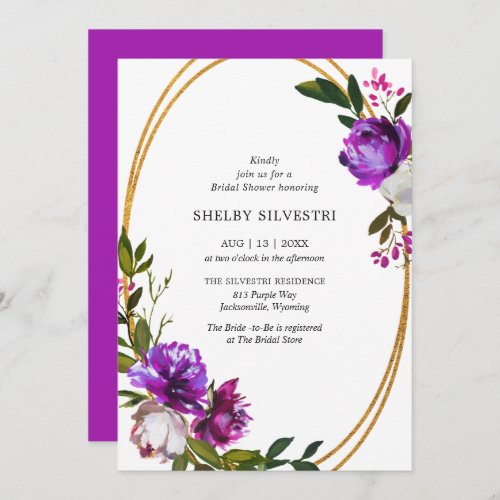 Modern Purple Floral Elegant Bridal Shower Invitation