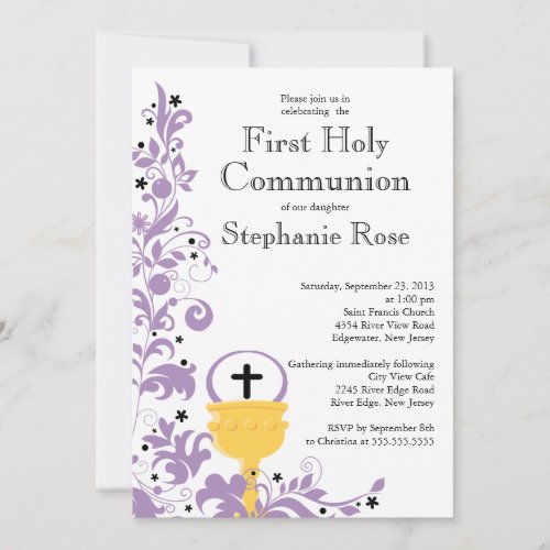 Modern Purple Floral First Holy Communion Cards