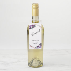 Modern Purple Floral Geometric Cheers Wedding Bottle Hanger Tag