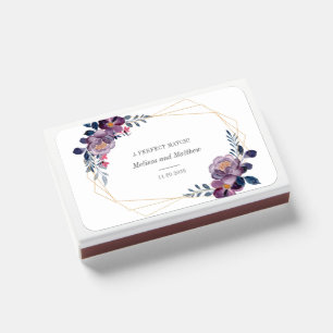 Modern Purple Floral Geometric Frame Wedding Favor Matchboxes