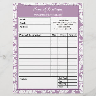 Modern Purple Floral Girly Beauty Salon Order Form Letterhead