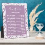 Modern Purple Floral Girly Beauty Salon Price List Plaque at Zazzle