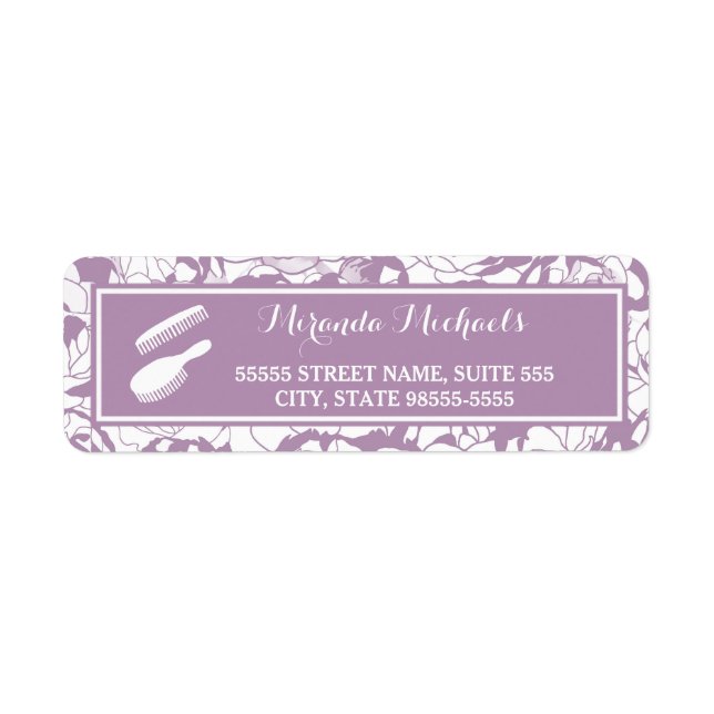 Modern Purple Floral Girly Hair and Beauty Salon Label (Front)