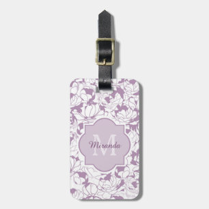 Modern Purple Floral Girly Monogram With Name Luggage Tag