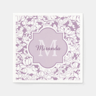 Modern Purple Floral Girly Monogram With Name Paper Napkins