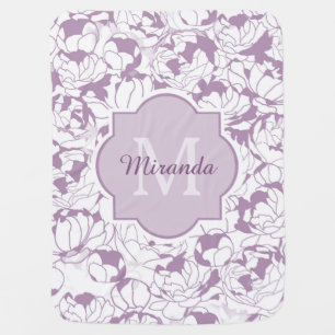 Modern Purple Floral Girly Monogram With Name Receiving Blanket