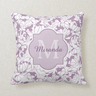 Modern Purple Floral Girly Monogram With Name