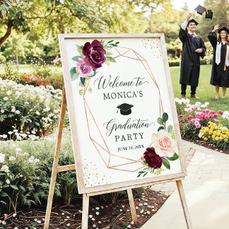 Modern Purple Floral Graduation Party Welcome Sign