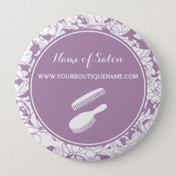 Modern Purple Floral Hair And Beauty Boutique Pinback Button by GirlyBusinessCards at Zazzle