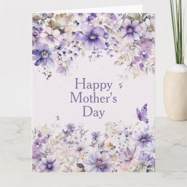 Modern Purple Floral Happy Mother's Day Card (Front)