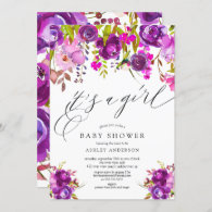 Modern Purple Floral It's a Girl Baby Shower Invitation