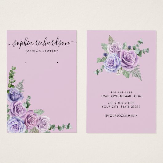Modern Purple Floral Jewelry Earring Display Card (Front & Back)