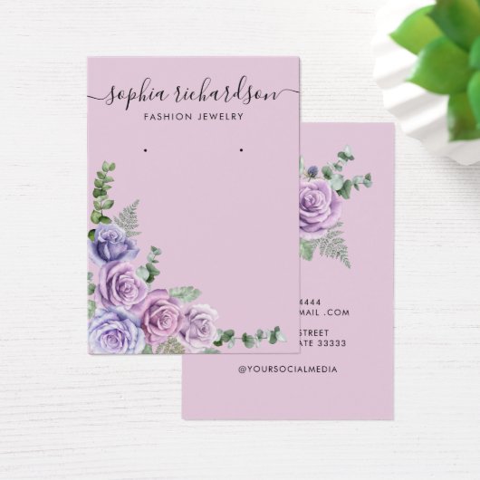 Modern Purple Floral Jewelry Earring Display Card (Desk)