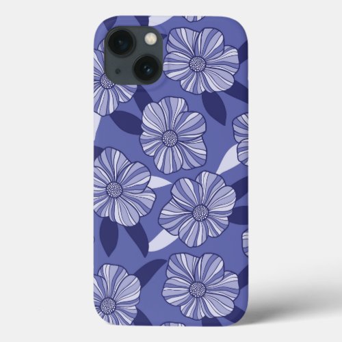 Modern Purple Floral Leaf pattern iPhone 13 Case